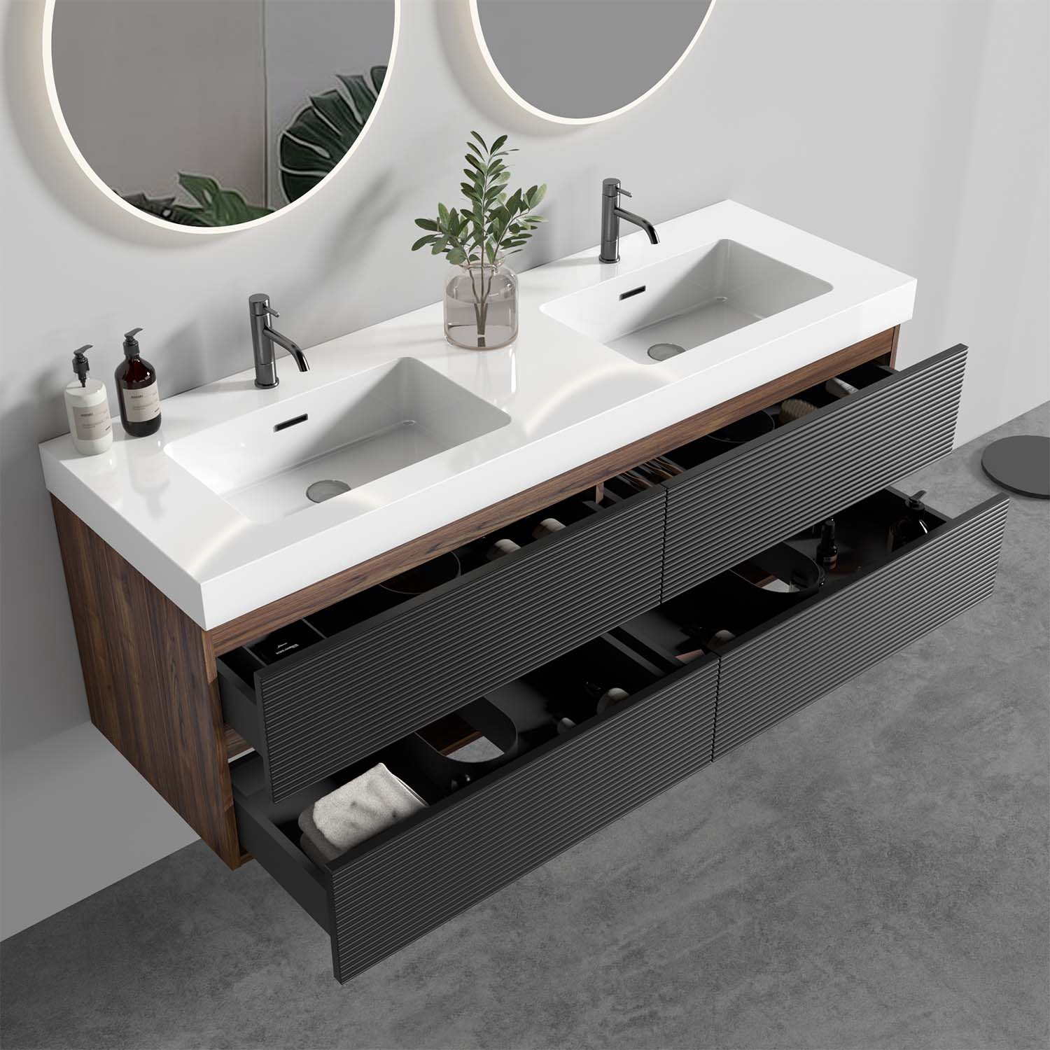 grace 60" black bathroom vanity with sink