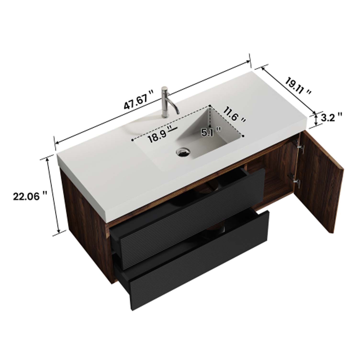 grace 48" walnut bathroom vanity with sink