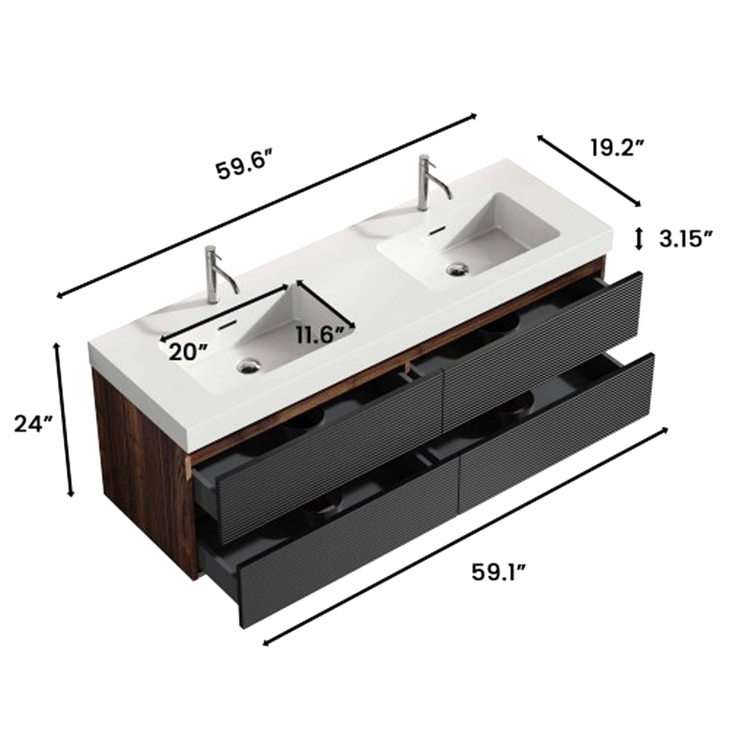 grace 60" black bathroom vanity with sink