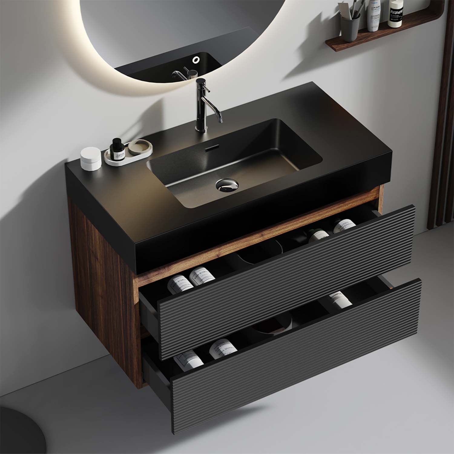 grace 36" black bathroom vanity with sink