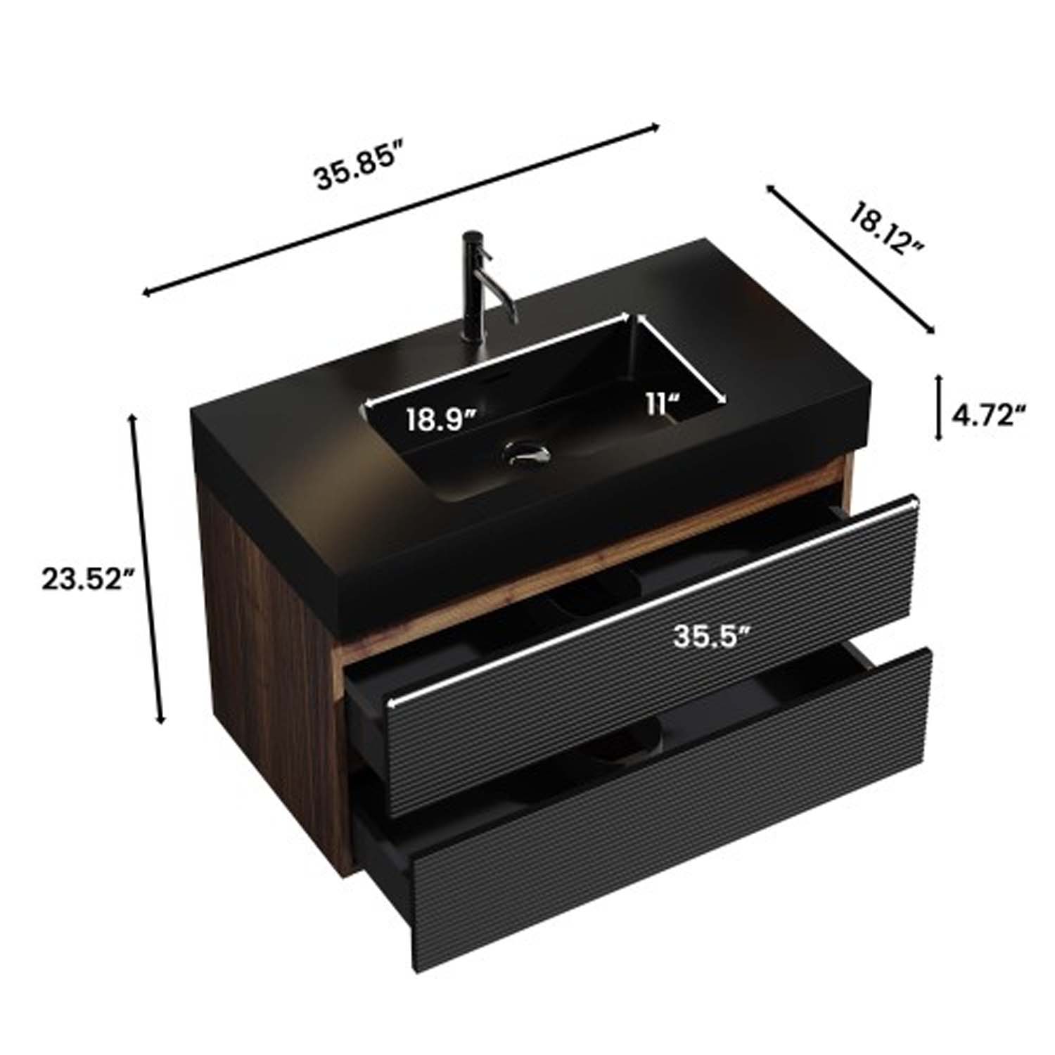 grace 36" black bathroom vanity with sink