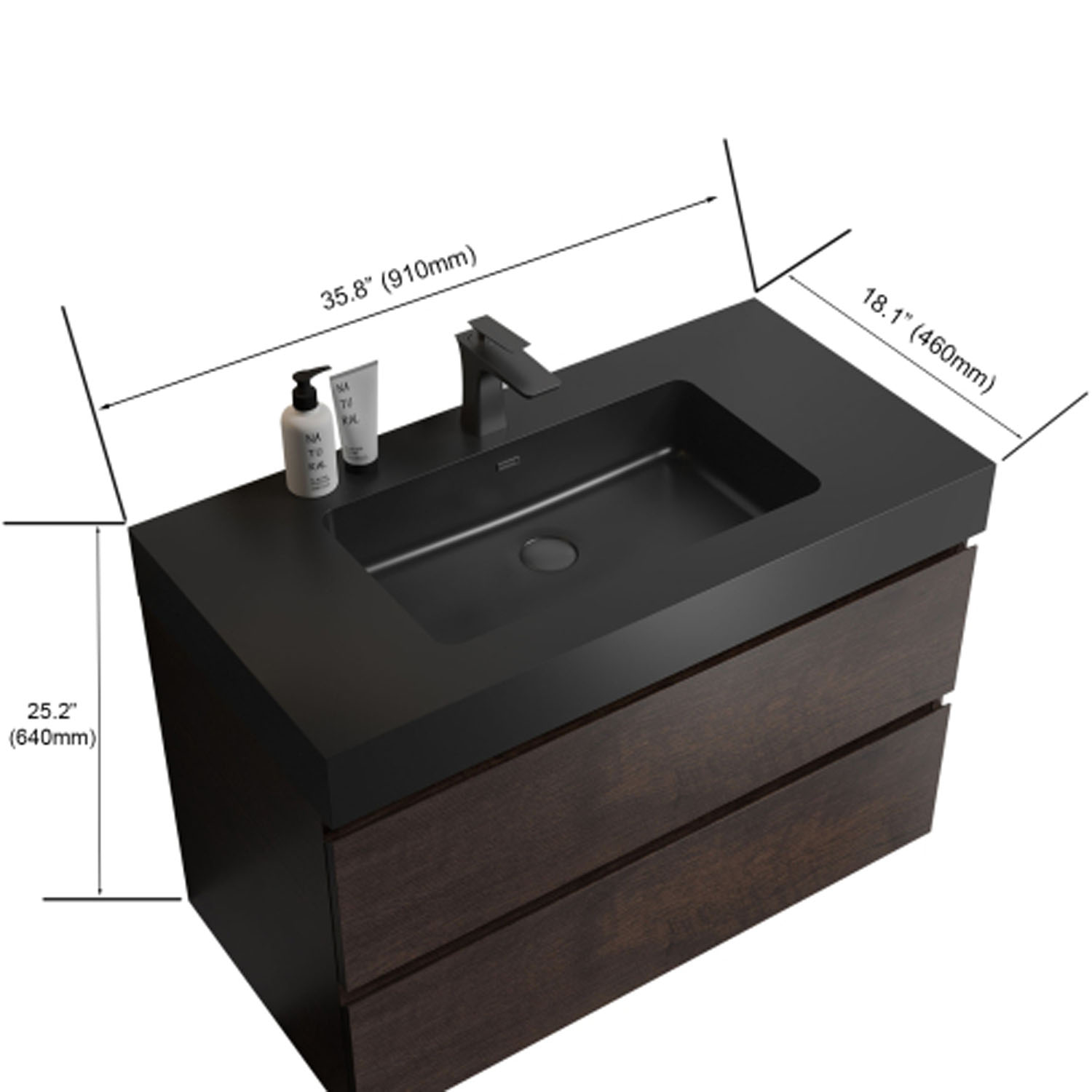 alice 36" walnut bathroom vanity with sink