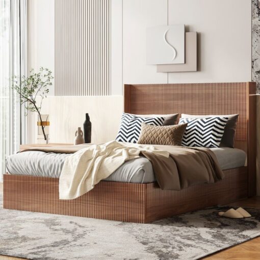 walnut wood lift up storage bed frame king