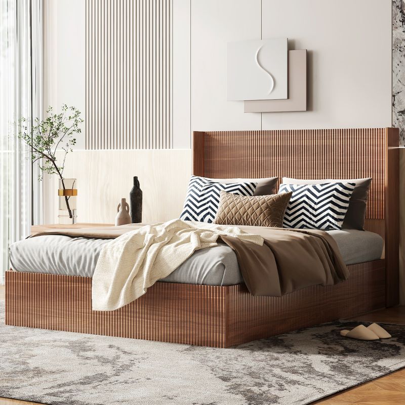 walnut wood lift up storage bed frame king