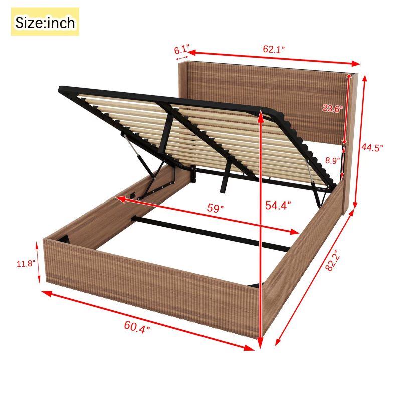walnut wood lift up storage bed frame king