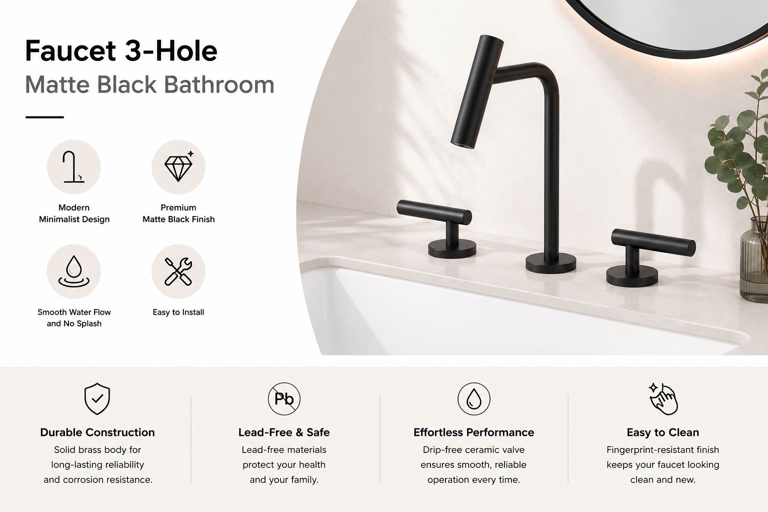 faucet 3 hole matte black bathroom