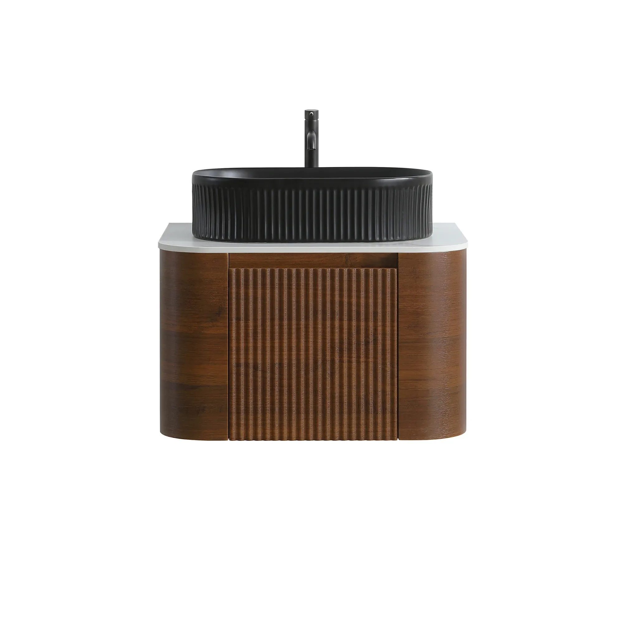 erba 24w walnut bathroom vanity with black sink