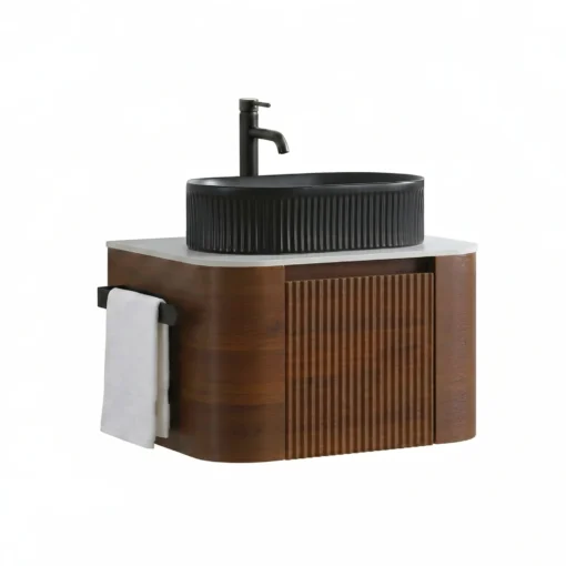 erba 24w walnut bathroom vanity with black sink