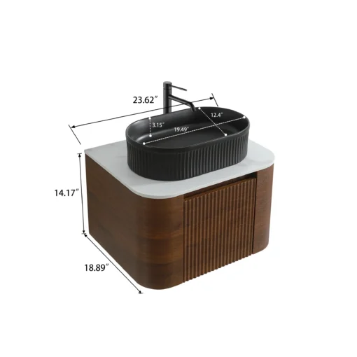 erba 24w walnut bathroom vanity with black sink