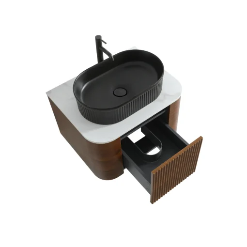 erba 24w walnut bathroom vanity with black sink
