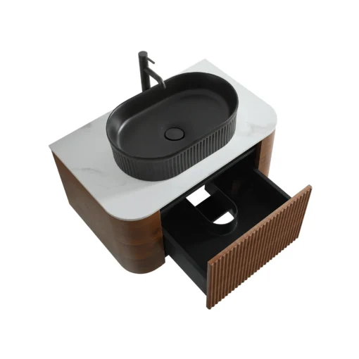 erba 30w walnut bathroom vanity with black sink