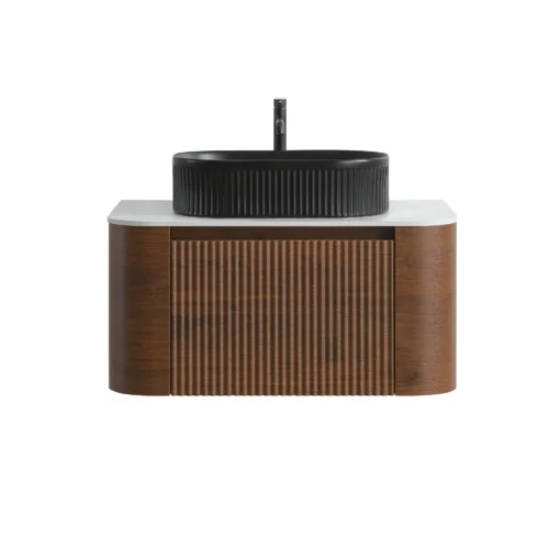 erba 30w walnut bathroom vanity with black sink