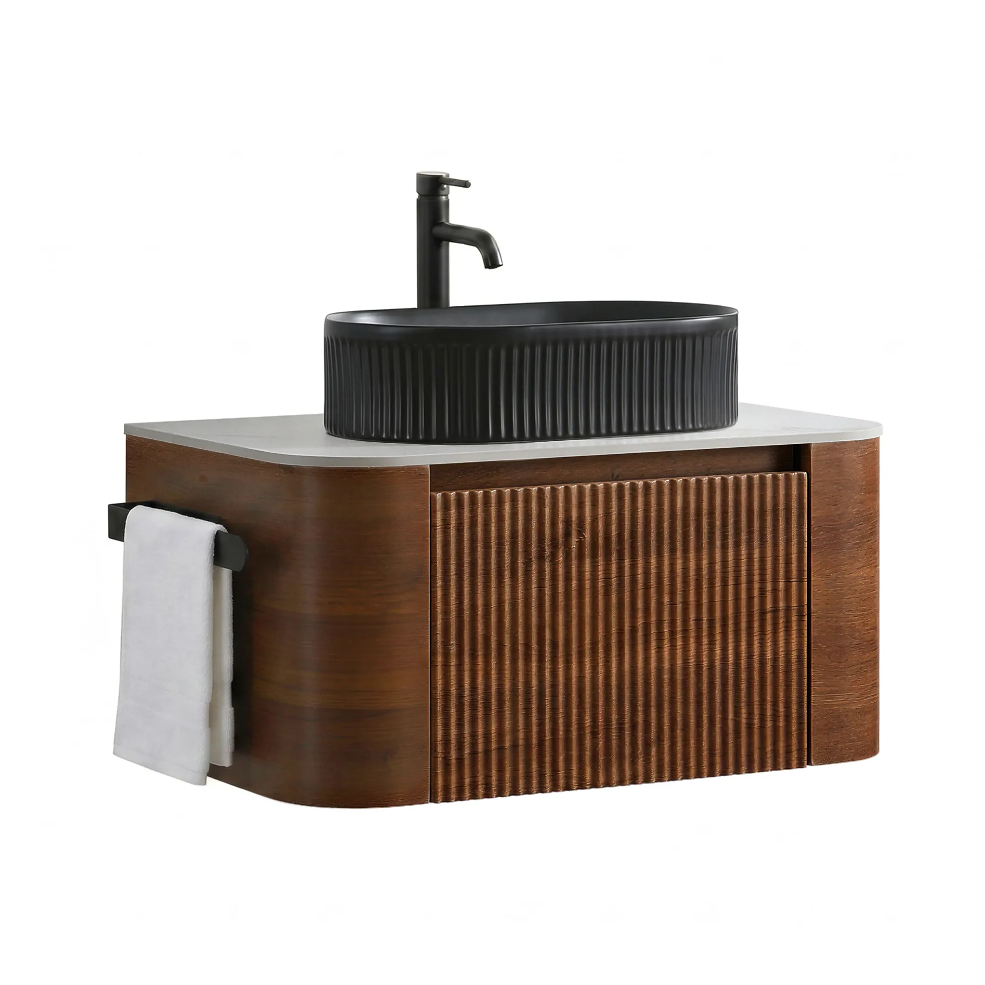 erba 30w walnut bathroom vanity with black sink