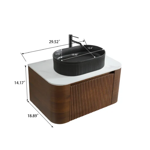 erba 30w walnut bathroom vanity with black sink