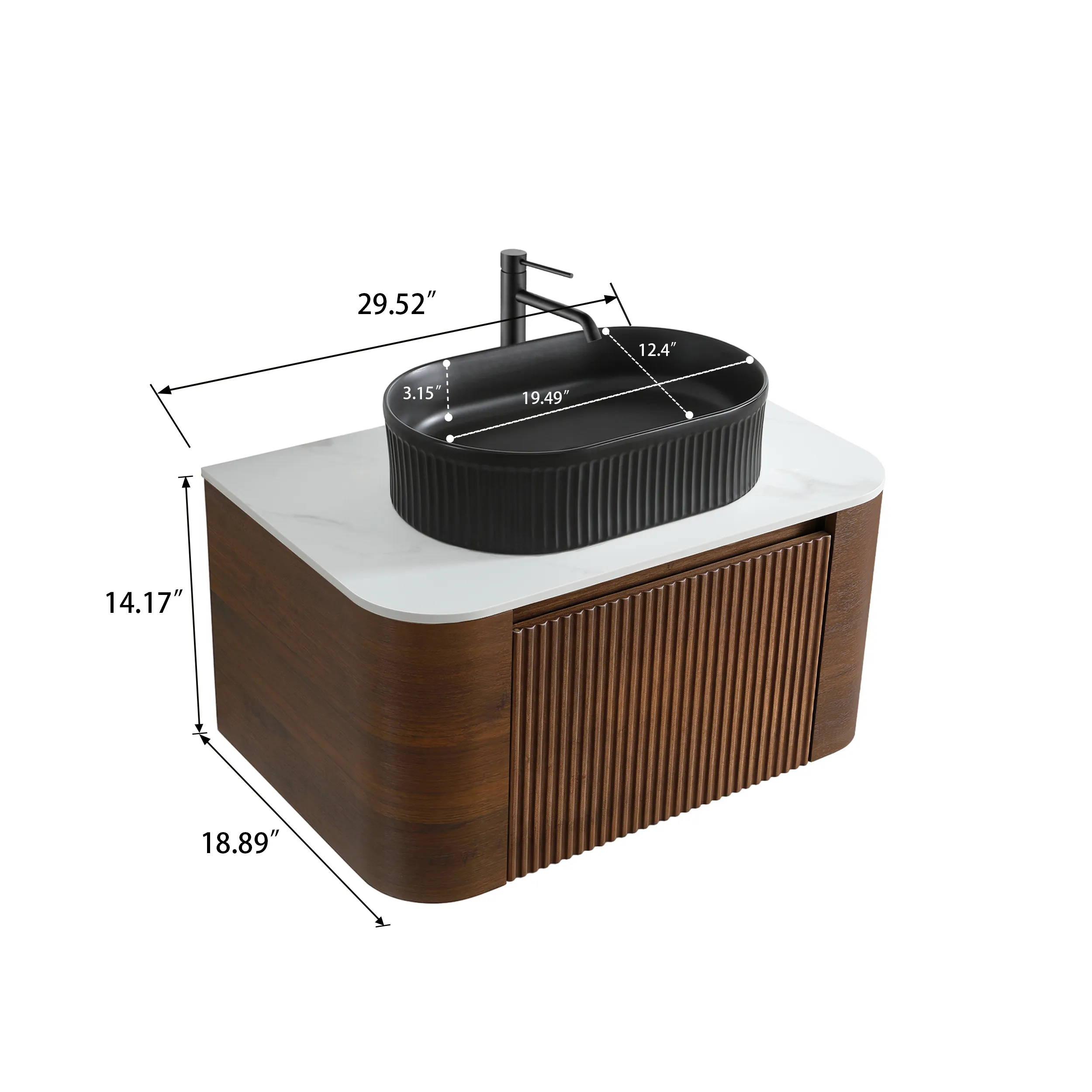 erba 30w walnut bathroom vanity with black sink