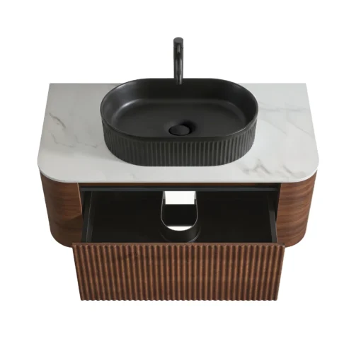 erba 30w walnut bathroom vanity with black sink
