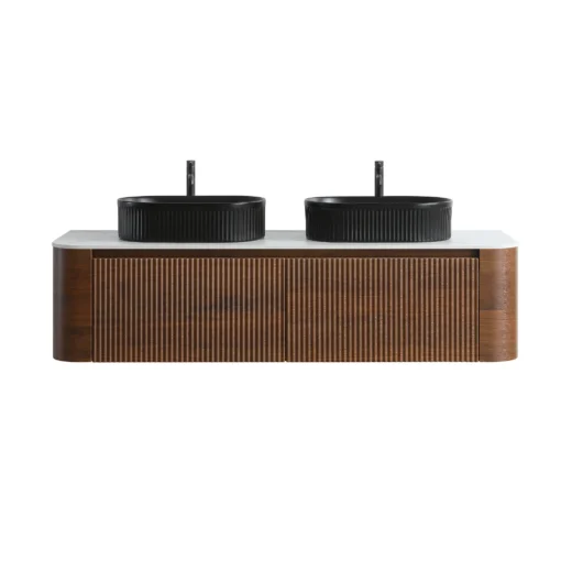 erba 60w walnut bathroom vanity with black sink
