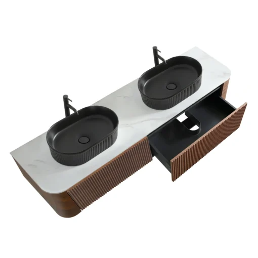 erba 72w walnut bathroom vanity with black sink