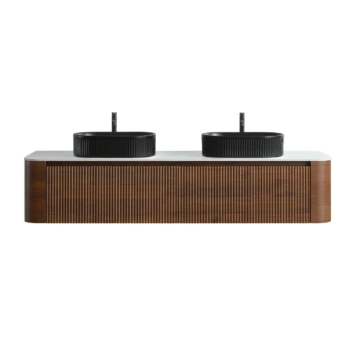 erba 72w walnut bathroom vanity with black sink