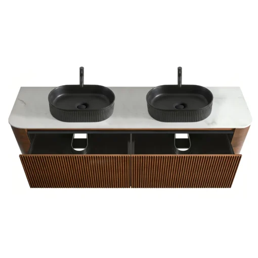 erba 72w walnut bathroom vanity with black sink