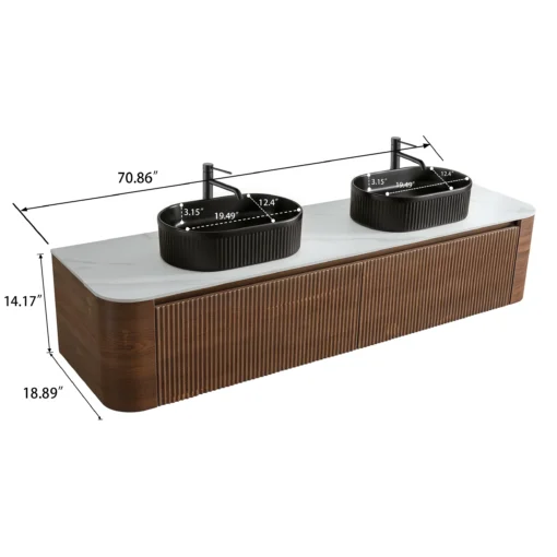 erba 72w walnut bathroom vanity with black sink