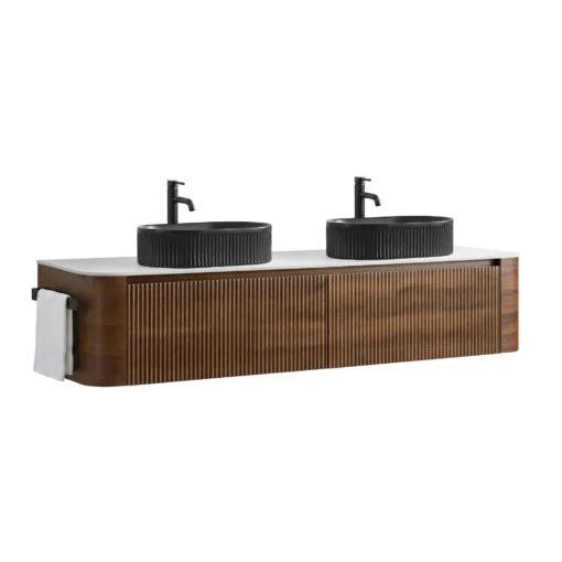erba 72w walnut bathroom vanity with black sink